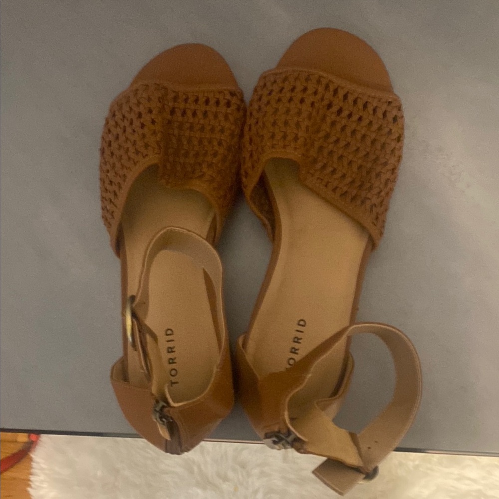 Torrid Tan Woven Sandals with Ankle Straps